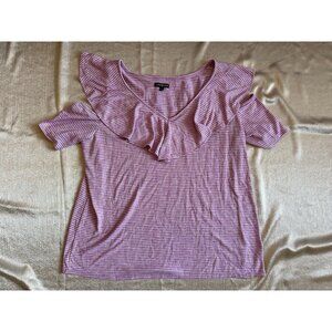 Womens Lane Bryant 18/20 Open Shoulder Short Sleeve‎ Top Blouse Pink Stripe